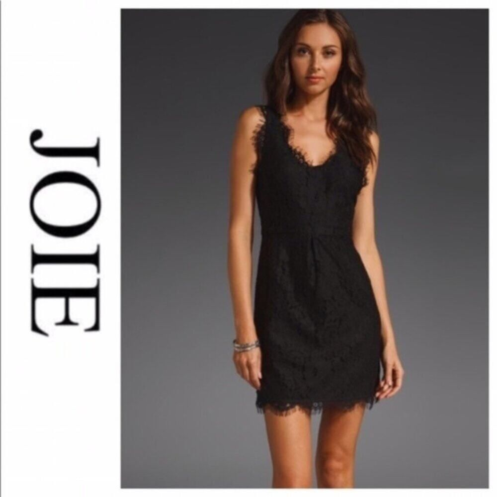 Joie Black Lace V-Neck Sleeveless Mini Dress Size M Cocktail Date Night LBD - Picture 3 of 11